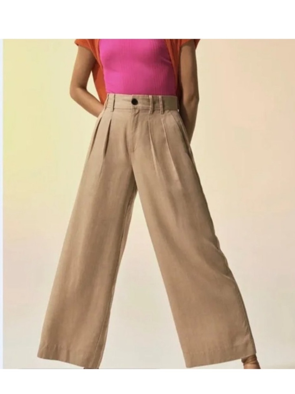 Banana Republic HIGH-RISE WIDE-LEG PLEATED ANKLE PANT 4 Khaki